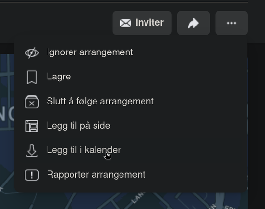 The drop-down menu on Facebook, the cursor hovers over the Add to calendar option