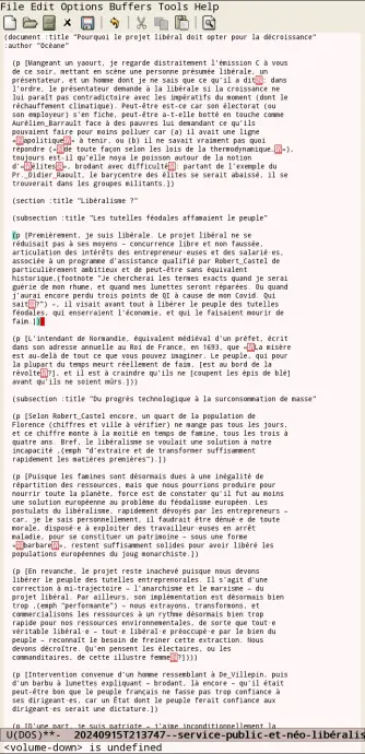 Capture d'écran d'un billet en Skribe, dans Emacs pour Android