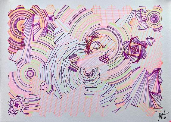 A deeply intricate pen plotter piece inspired by wave function collapse. Its dynamic, sweeping lines and swirling intersections echo the chaos of a mind struggling in the storm. The layers of lines symbolize descent, revealing the intricate, uncontrollable patterns of thought, emotion, and the universe. The artwork's abstract nature allows the viewer to feel the intensity of forces beyond control, blending physical and mental states into one visual narrative.