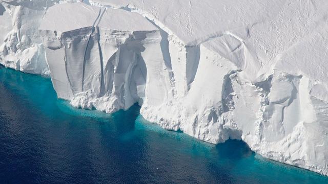 aerial photo of icy water edge in Antarctica