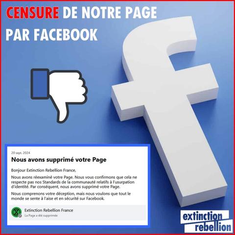 Censure de la page Facebook de XR France