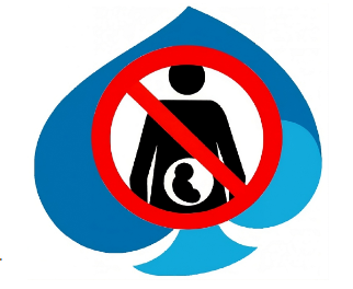 Un panneau d’interdiction dans lequel est représenté une femme enceinte avec un bébé dans son ventre au milieu de l’As de Pique (logo de Capgemini)