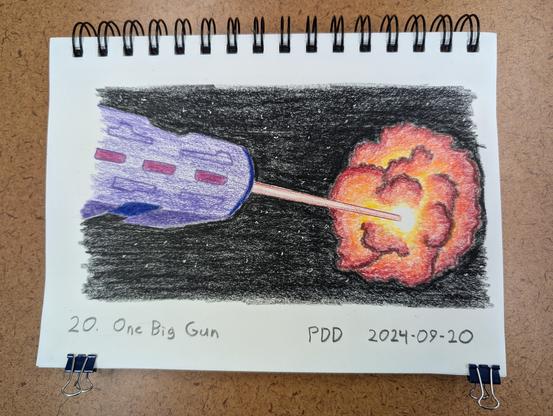 Colored pencil drawing of the mighty phase induction cannon blowing something up