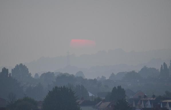 A very hazy sunset.