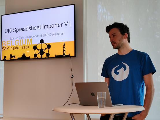 Marian Zeis presenting his project  UI5 Spreadsheet Importer V1 Release