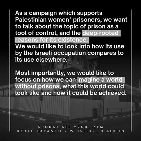 💥Announcement! Sunday 22.09.2024💥

🔥Prison ans a tool of state control🔥

Sunday, 22.09.2024 | 06:00 | Café Karanfil, Weisestraße 3 12049 Berlin

Arrival: U8, bus 166, M43 Boddinstraße

📣 Call: https://asanb.noblogs.org/?p=8661 - @anarchists4palestine

#b2209 #FreeThemAll