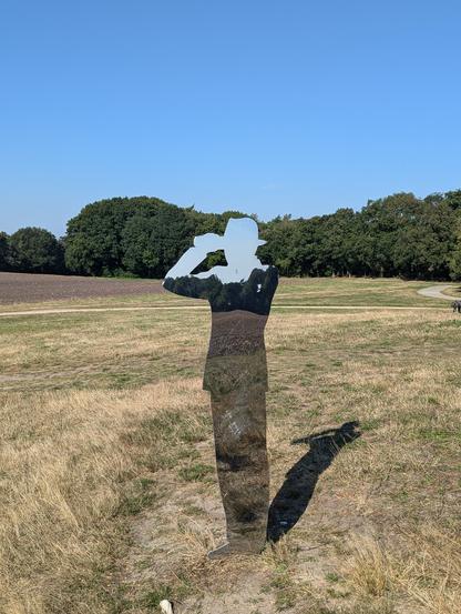 Eine verspiegelte Silhouette eines Mannes mit Fernglas.