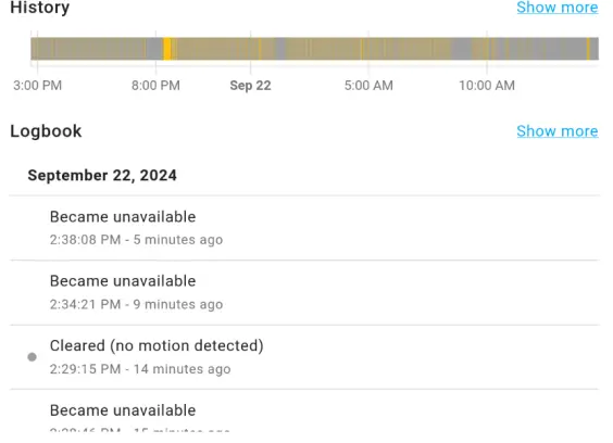 Screenshot of motion detector going ape-shit in Home Assistant