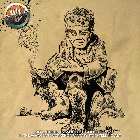 A halfling sitting on a rock, smoking his pipe and admiring a shiny object he came upon earlier that day…