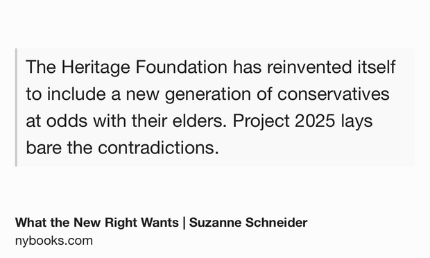 Text Shot: The Heritage Foundation has reinvented itself to include a new generation of conservatives at odds with their elders. Project 2025 lays bare the contradictions.