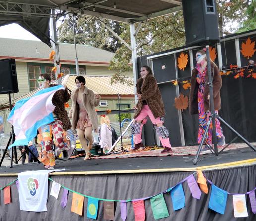 Clown Car Drag Performers, group performance. Trans flag got pulled out!