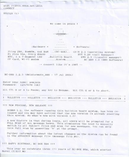 Page 01 telnet BBS from typewriter