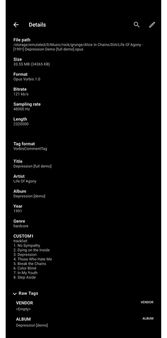 SS of the apps opus tag fields.