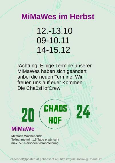 Termine für die Mitmachwochenenden im Herbst am Chaoshof.