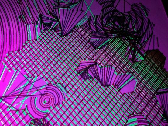 A deeply intricate pen plotter piece inspired by wave function collapse. Its dynamic, sweeping lines and swirling intersections echo the chaos of a mind struggling in the storm. The layers of lines symbolize descent, revealing the intricate, uncontrollable patterns of thought, emotion, and the universe. The artwork's abstract nature allows the viewer to feel the intensity of forces beyond control, blending physical and mental states into one visual narrative.