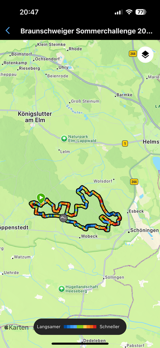 Karte der Tour durch den Ost-Elm nahe Schöningen