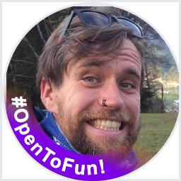 LinkedIn like avatar with #OpenToFun! overlay in funky purple-ish colours.