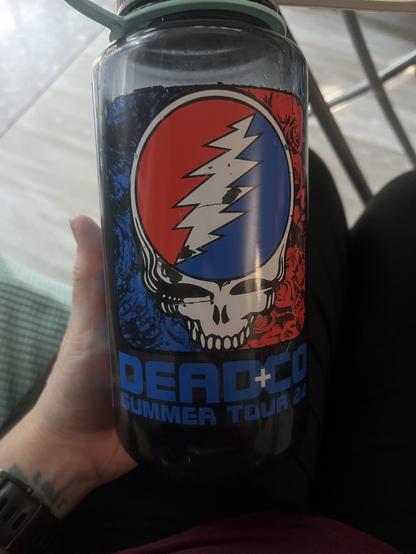 32 oz. Nalgene bottle with a stealie on it in red, white and blue.