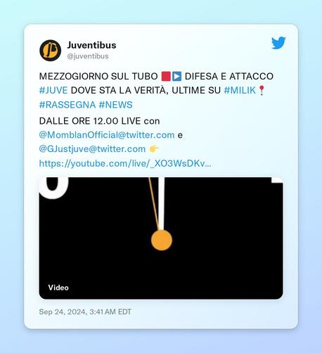 MEZZOGIORNO SUL TUBO 🟥▶️ DIFESA E ATTACCO #JUVE DOVE STA LA VERITÀ, ULTIME SU #MILIK📍 #RASSEGNA #NEWS 

DALLE ORE 12.00 LIVE con @MomblanOfficial e @GJustjuve 👉 https://t.co/eYXRD5G61J https://t.co/8sigqq6vQE