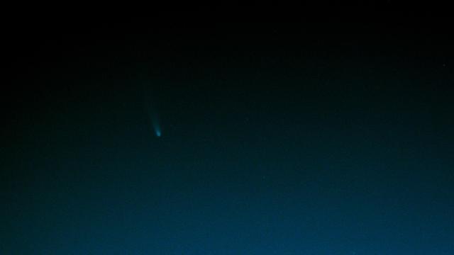 Just one frame, comet Tsuchinshan-ATLAS can be seen faintly tail up, in a dark blue sky, that is definitely lightening from the rising sun.