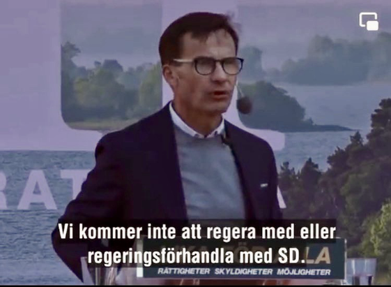 Kristersson i talarstolen: Vi kommer inte att regera medar eller regeringsförhandla med SD.