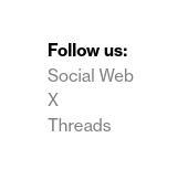 Screenshot of the footer of the website, saying "Follow us:" with a hyperlink towards "Social web", "X", "Threads".