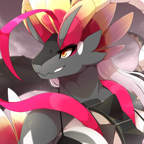 Bust drawing of a furry Shiny Miraidon (Pokémon) original character.