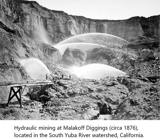 historic photo - Hydraulic mining at Malakoff Diggings (circa 1876), located in the South Yuba River watershed, California.