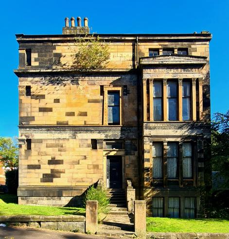 The side elevation of a Victorian townhouse designed by the Glasgow architect Alexander 'Greek' Thomson.