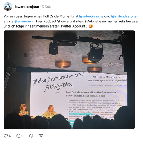 Lowerclassjane auf Threads: "Vor ein paar Tagen einen Full Circle Moment mit rebekkassine und ardenthistorian als sie @ariyenne
 in ihrer Podcast Show erwähnten. (Mela ist eine meiner liebsten user und ich folge ihr seit meinem ersten Twitter Account ) 😍"