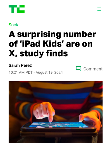 Screenshot of an article with the title "A surprising number of ‘iPad Kids’ are on X, study finds"