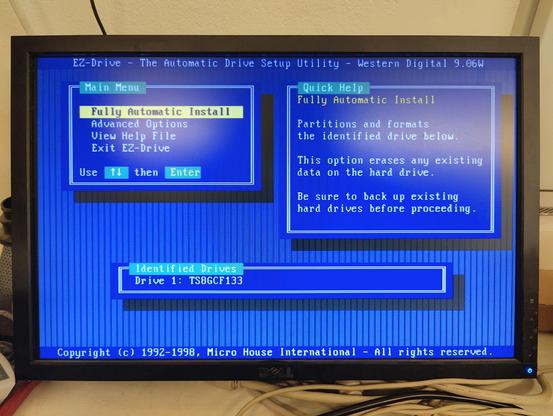 Monitor showing EZ-Drive software  by Western Digital.