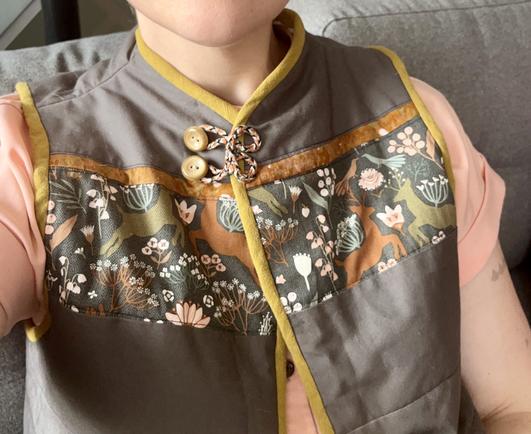 Closeup of the buttons and frog closure