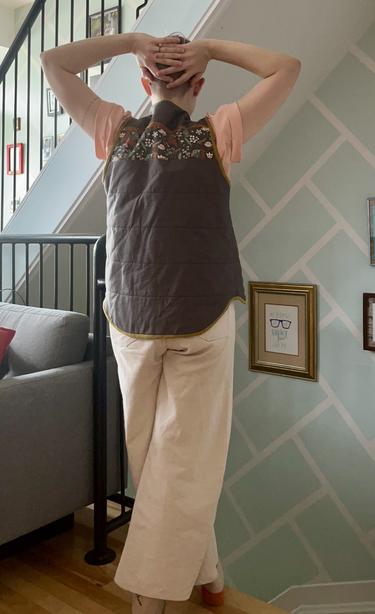 Back of vest and Tunaloo’s wacky horseshoe pants (also self-made)