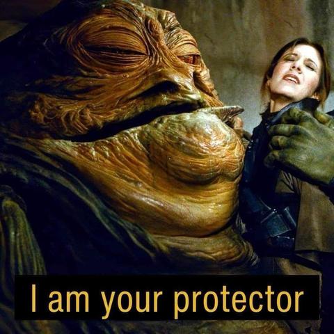 Leia resisting and getting grossed out by Jabba the hut.