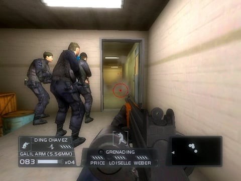 A squad of counter terrorists about to breach a room.