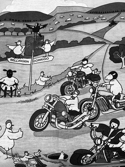 Textile seen in Bellingen. Fossil fuel enthusiasts