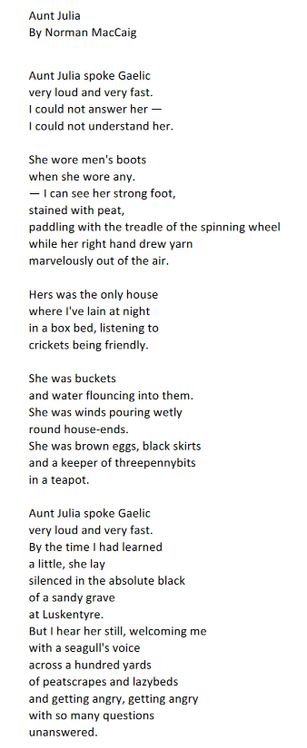 Screenshot of poem Aunt Julia by Norman MacCaig