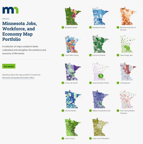 screen shot - Minnesota Executive Map Portfolio Jobs, Workforce and Economy Web Maps