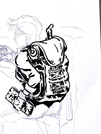 Ink drawing for InkTober day 1 “backpack”