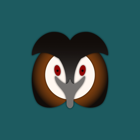 An illustration of the face of a Great Crested Grebe made from layers that appear to be floating on top of one another. The face is on a teal background.
