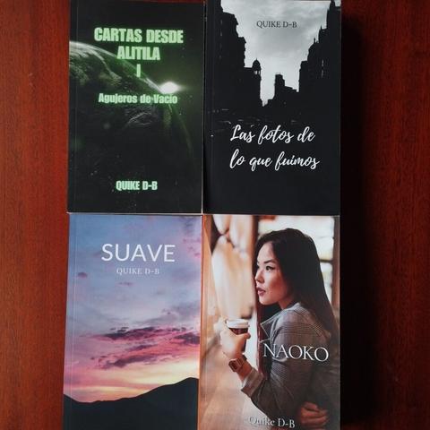 Los libros Agujeros de Vacío, Las fotos de lo que fuimos, Suave y Naoko, de Quike D-B.