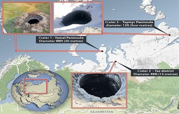 maps and phot insets - Siberian permafrost craters