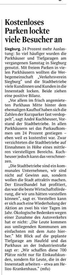 Kölner Stadtanzeiger 2. Oktober: Kostenloses Parken lockte viele Besucher an
