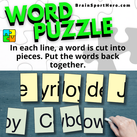 #WordPuzzle: A word is cut into pieces in each line. Can you identifier the correct order of the puzzle pieces? Rearrange the pieces in the right order and find the hidden solution word.

More #wordpuzzles:
https://brainsporthero.com/2022/10/word-puzzles-part-1/