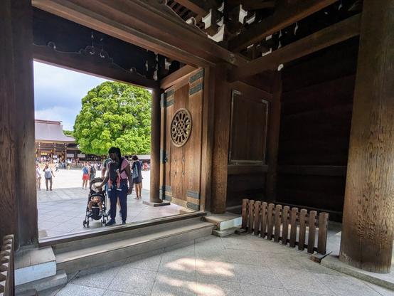 A wooden threshold at a Japanese Shinto shrine.