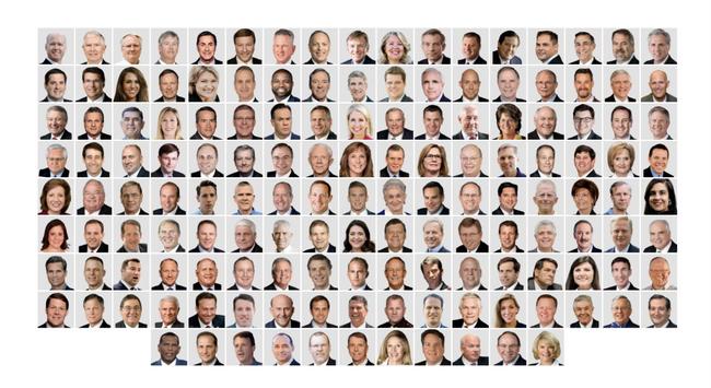 Grid of color mugshots of 147 republican traitors.