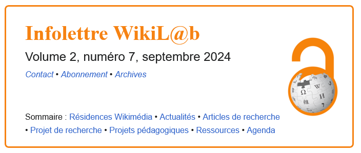 Sommaire du numéro de septembre 2024 : résidences Wikimédia, actualités, articles de recherche, projet de recherche, projets pédagogiques, ressources et agenda.