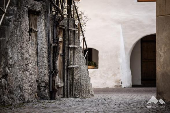 Arcades in a historic village centre
