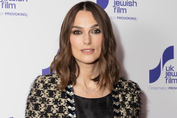 photo of Keira Knightley with UK Jewish Film backsplash